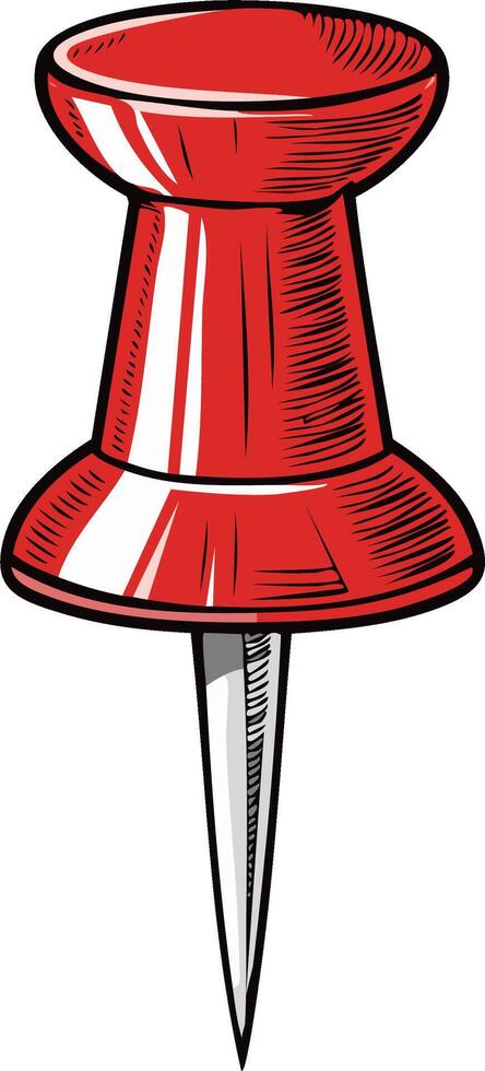 Stylized Illustration of a Large Red Thumbtack or Pushpin with Sharp Point, used for Office, Paper and Art Projects vector