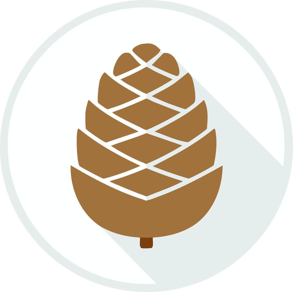 Brown Pine Cone Illustration with Long Shadow on White Background in Circle Shape. Icon for Print, Design, and Decoration vector