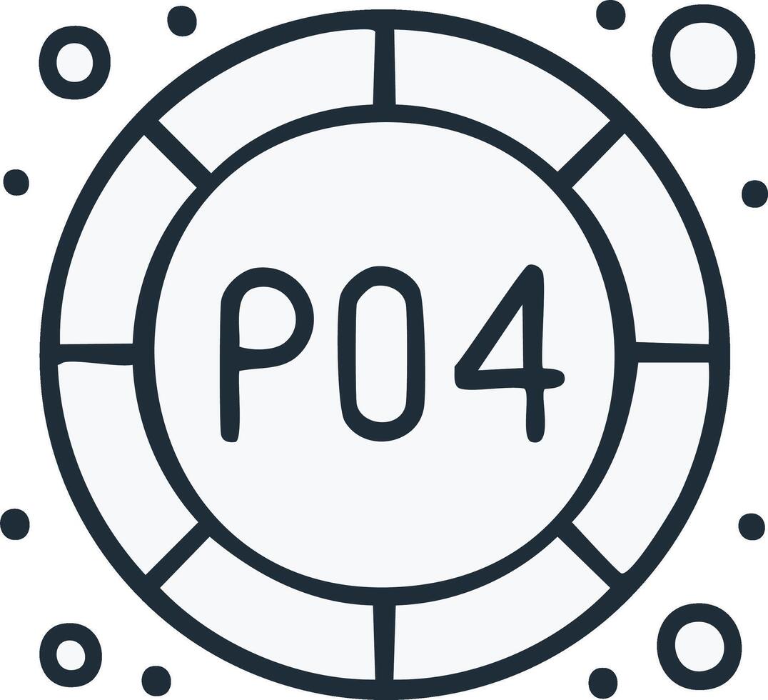 Circular symbol with the letters PO and the number 4 inside, surrounded by dots and segmented ring vector