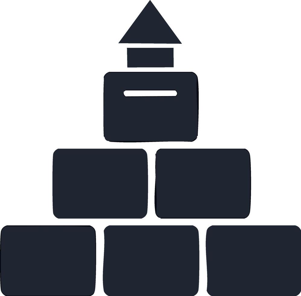 Stacked rectangular blocks with pyramid, creating a simple building structure, architectural concept, geometric design vector