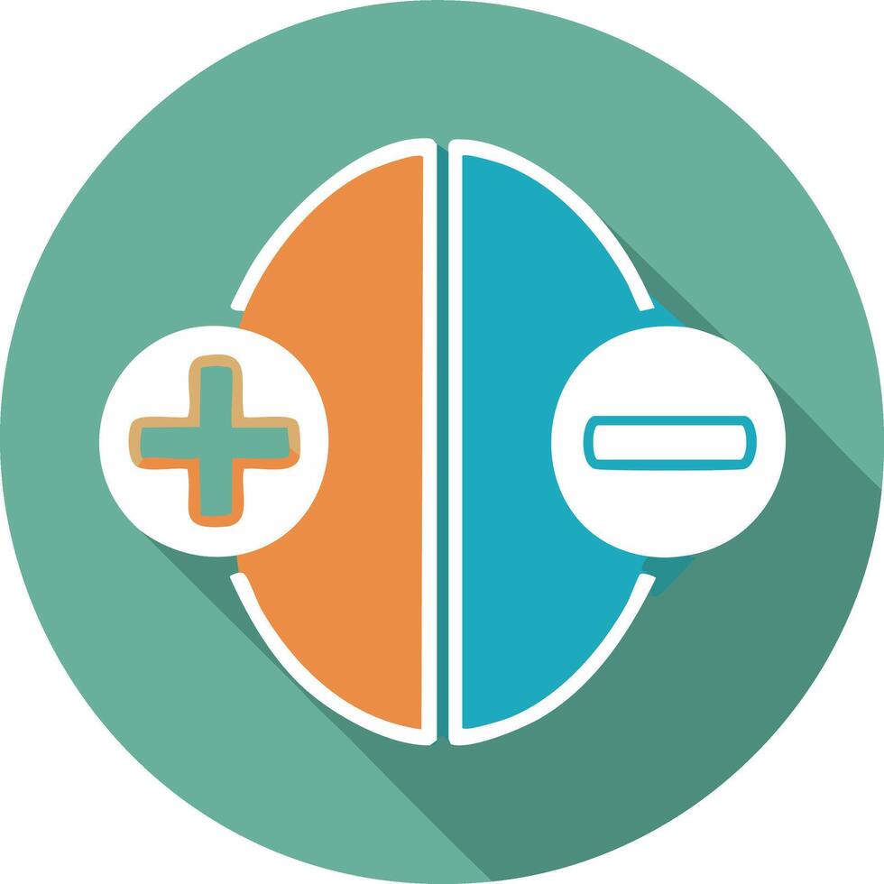Positive and Negative Flat Design Icon with Plus and Minus Symbols for Pros and Cons Evaluation vector