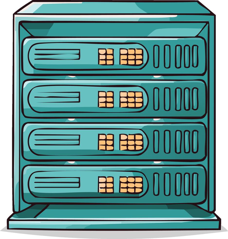 Data Storage Server Rack Illustration in a Stacked Configuration with Technical Details vector