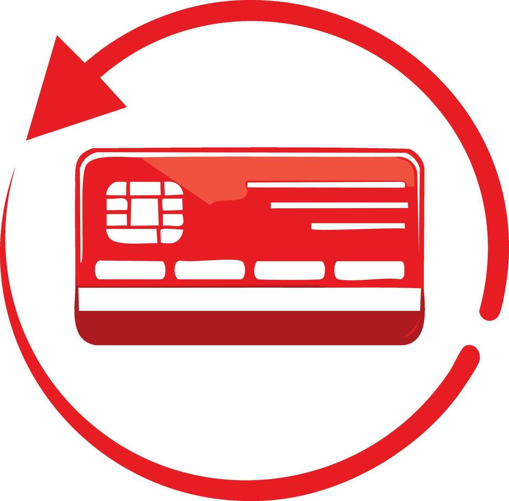 Recurring Payment with Red Credit Card and Circle Arrow Icon vector