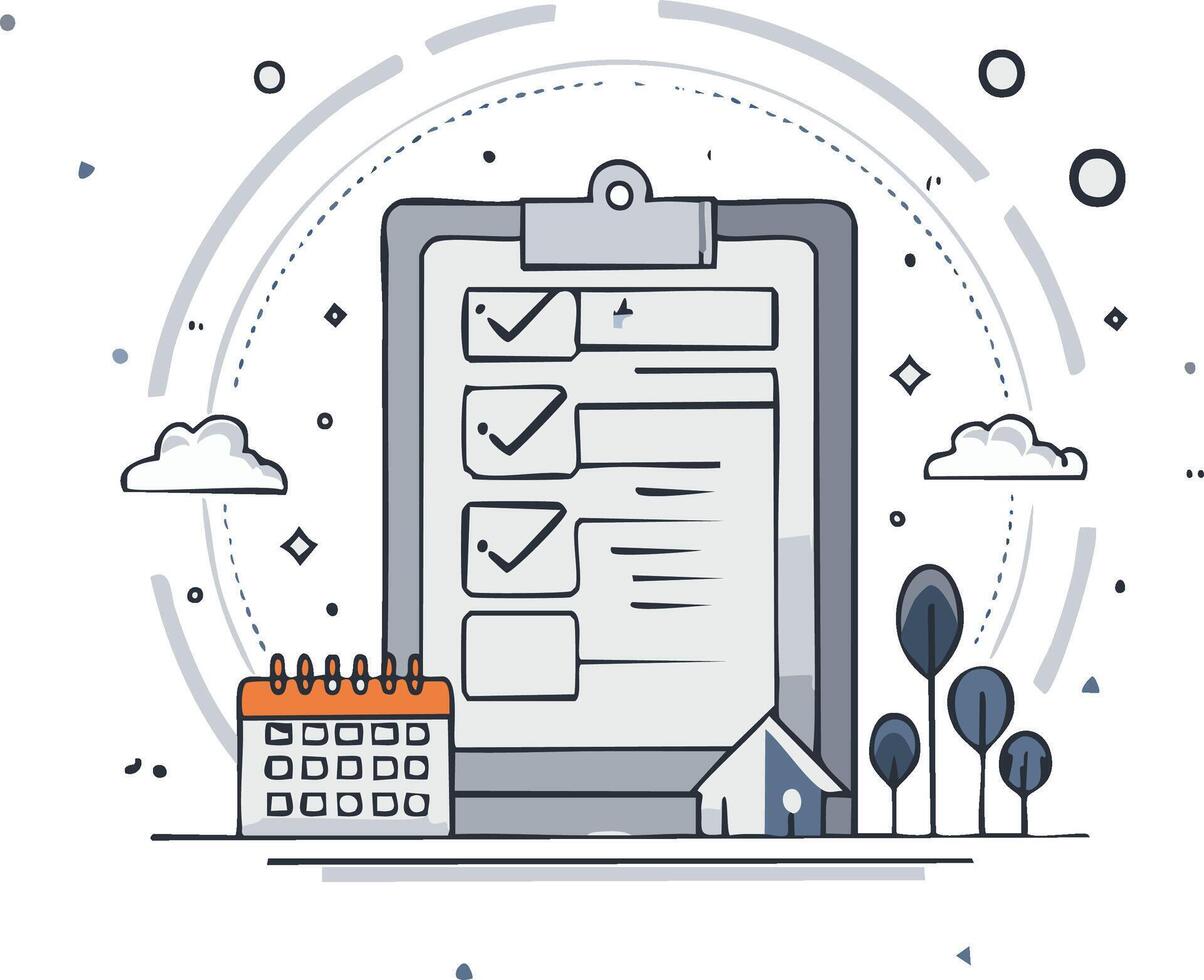 Clipboard checklist with calendar and house symbolizing home planning and task management vector