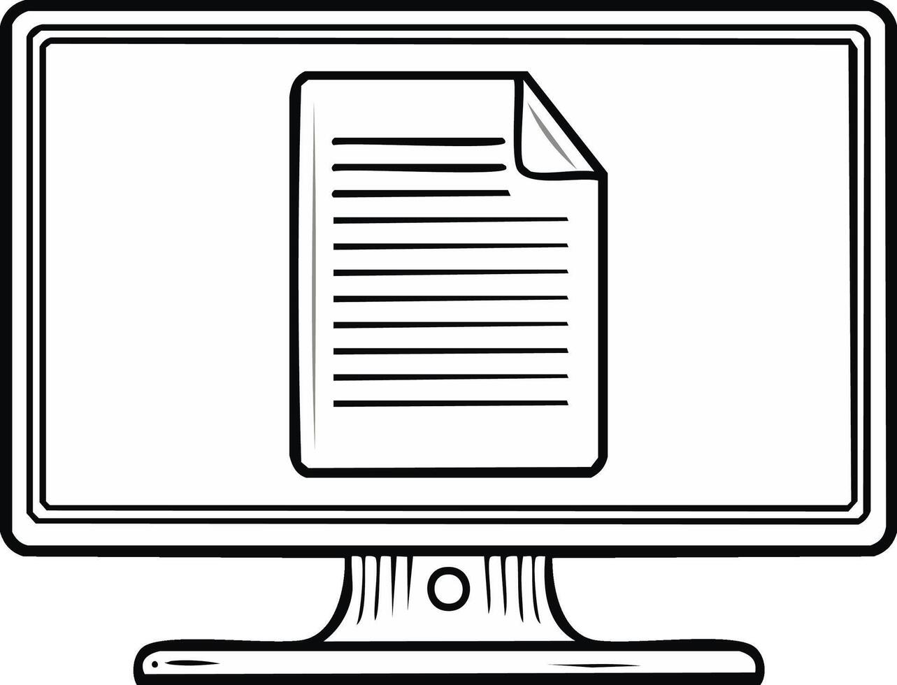 Computer Monitor Displaying a Document File Outline Illustration vector
