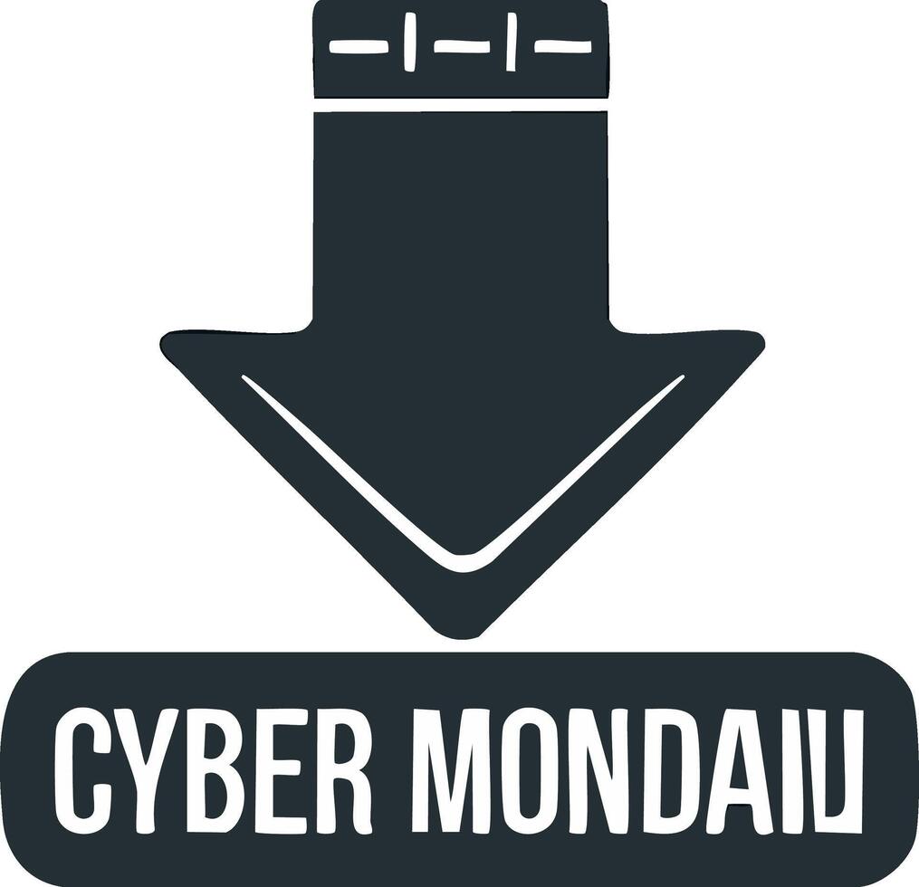 Bold arrow points down to Cyber Monday text in a rounded rectangle graphic vector