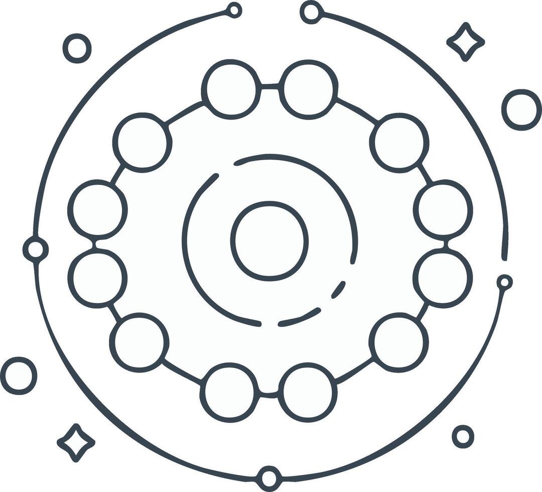 Abstract Digital Network Icon with Interconnected Circles and Orbiting Elements vector