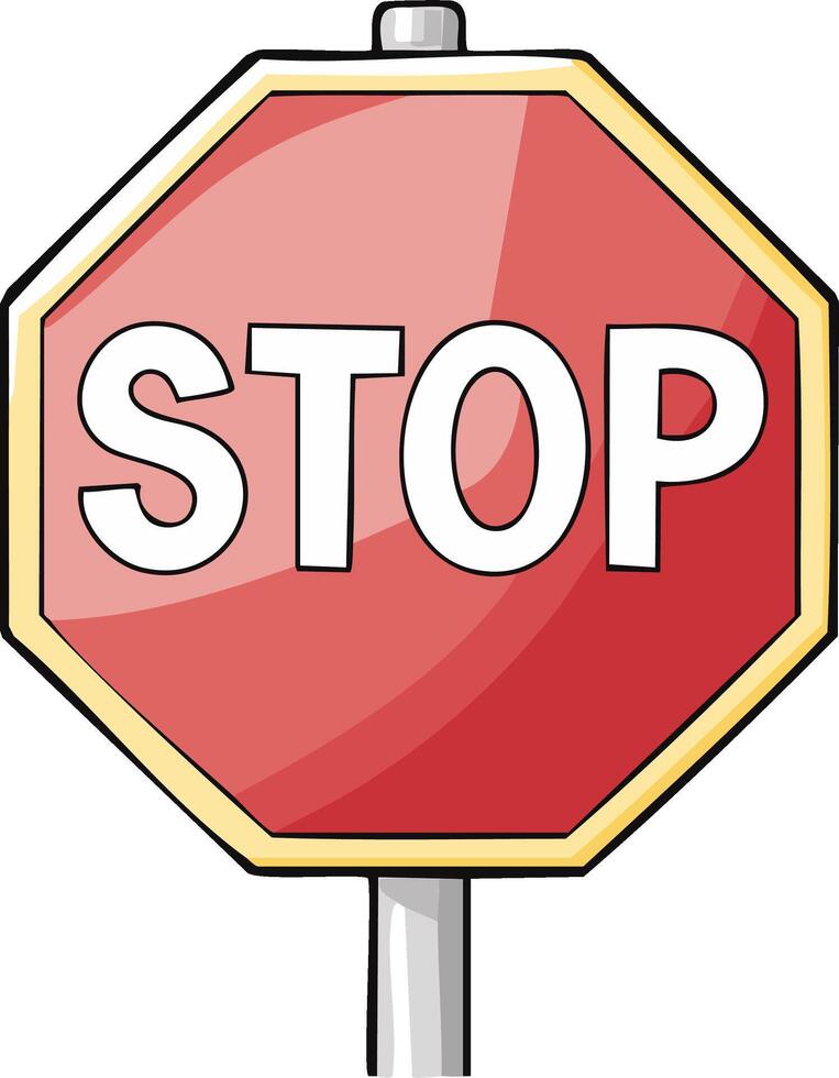 Bright red octagonal stop sign with bold white letters and a metallic pole against a white background vector