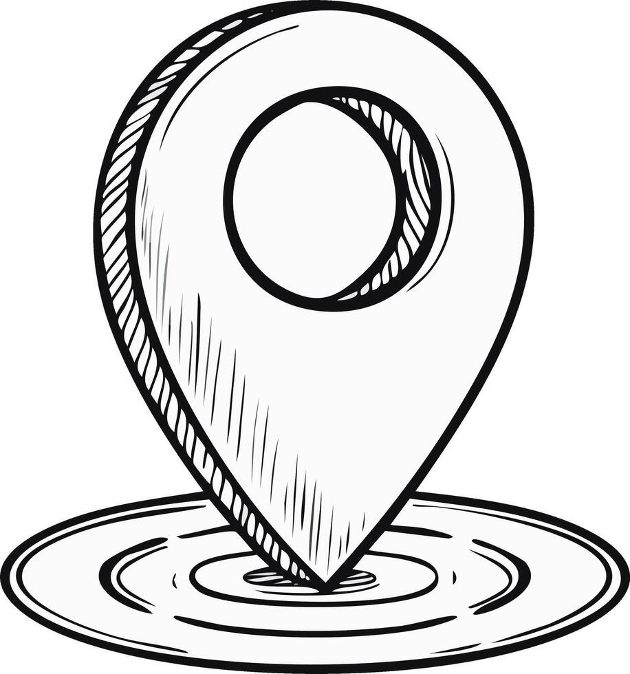 Hand-drawn location pin icon, pointer symbol, sketch design, isolated vector