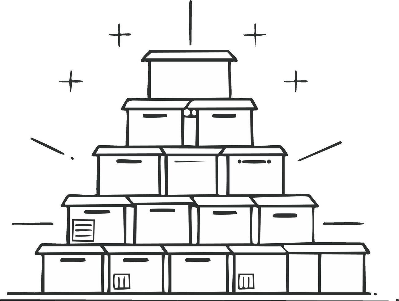 A pyramid of boxes with a line drawing of a pyramid vector