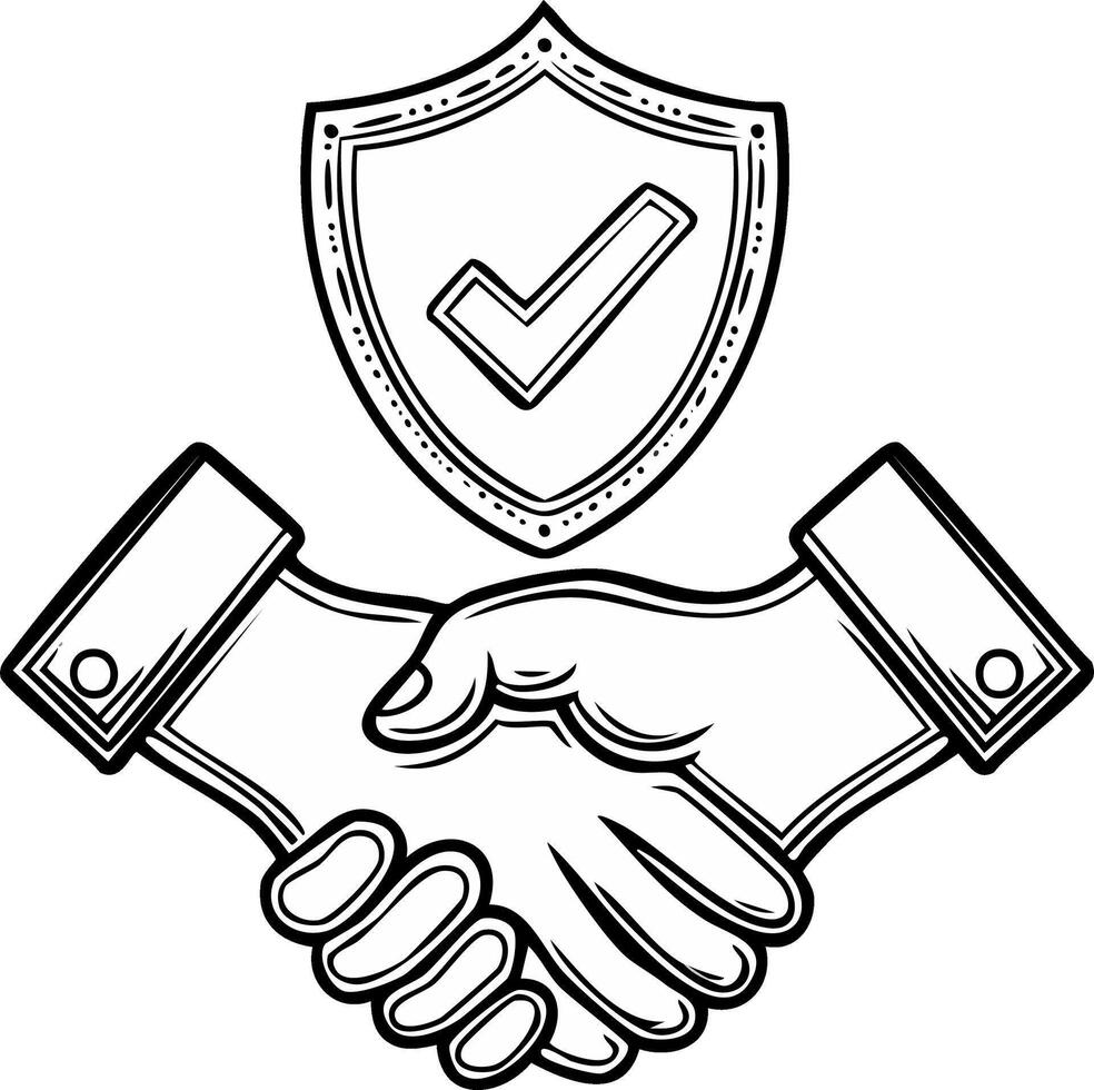 Handshake and Shield Symbol for Agreement and Security Guarantee vector