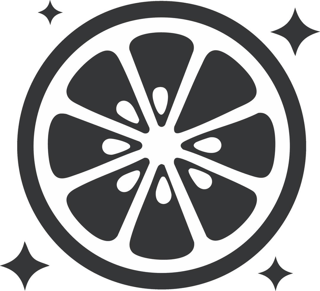 Monochrome fresh citrus fruit slice icon with sparkles. graphic of a lemon or lime symbol vector