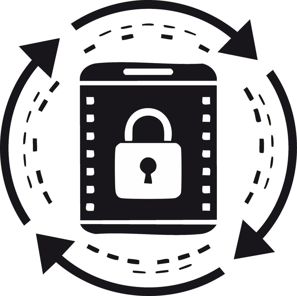 Security and Data Protection Concept Mobile phone with padlock and rotating arrows vector