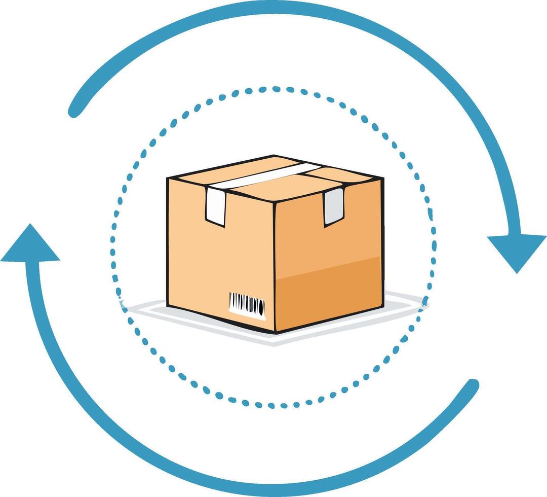 E-commerce Product Return and Exchange Icon with Circular Arrows and Cardboard Box vector