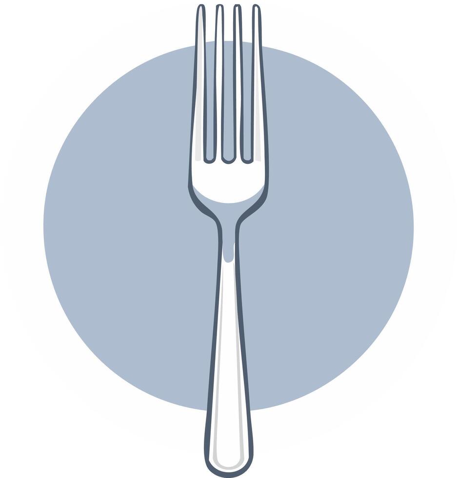 Illustration of a fork in a simple graphic design with a pale blue circle background vector