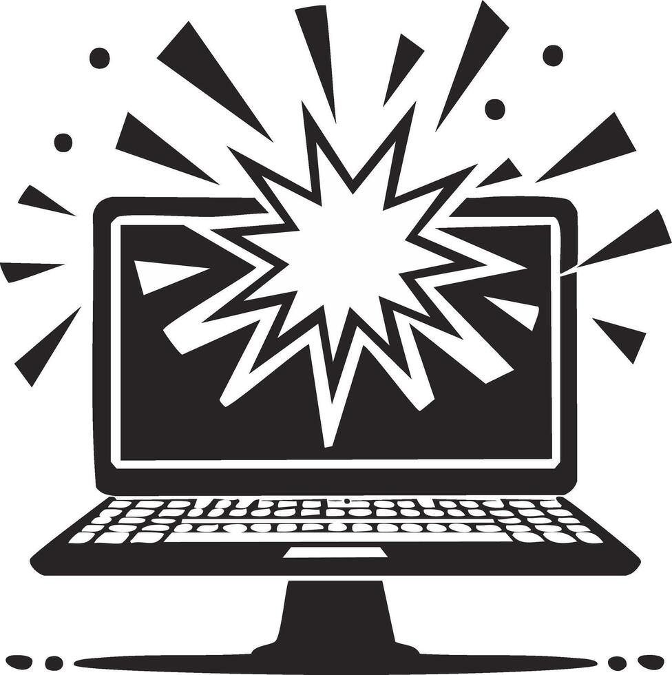 roto ordenador portátil pantalla con un Starburst indicando computadora choque y sistema error vector