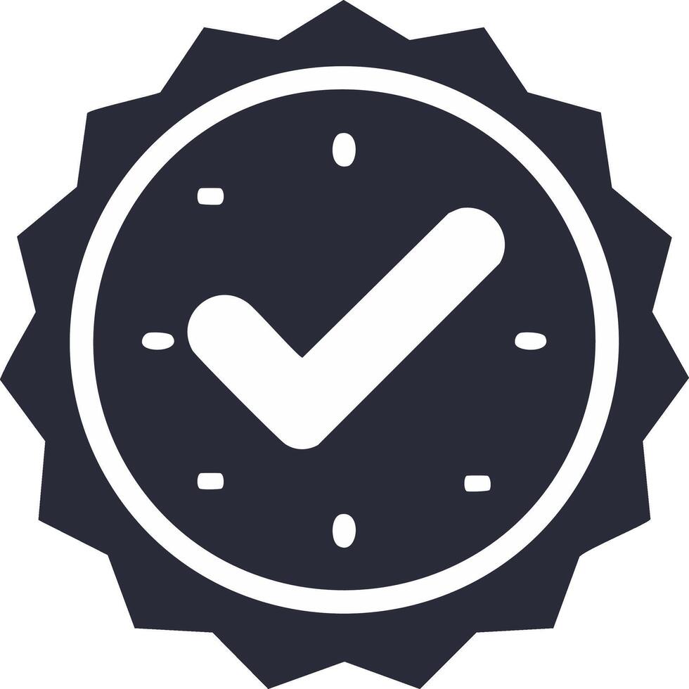 Time Approved icon depicts punctual completion, schedule efficiency inside sawtooth edge isolated mark symbolizing authorization badge vector