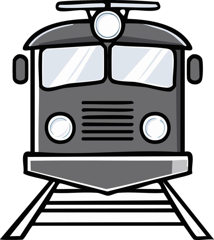 Cartoon Train Locomotive Engine Isolated on Rails Transporting Cargo and Passengers in a Simple Graphic Style vector