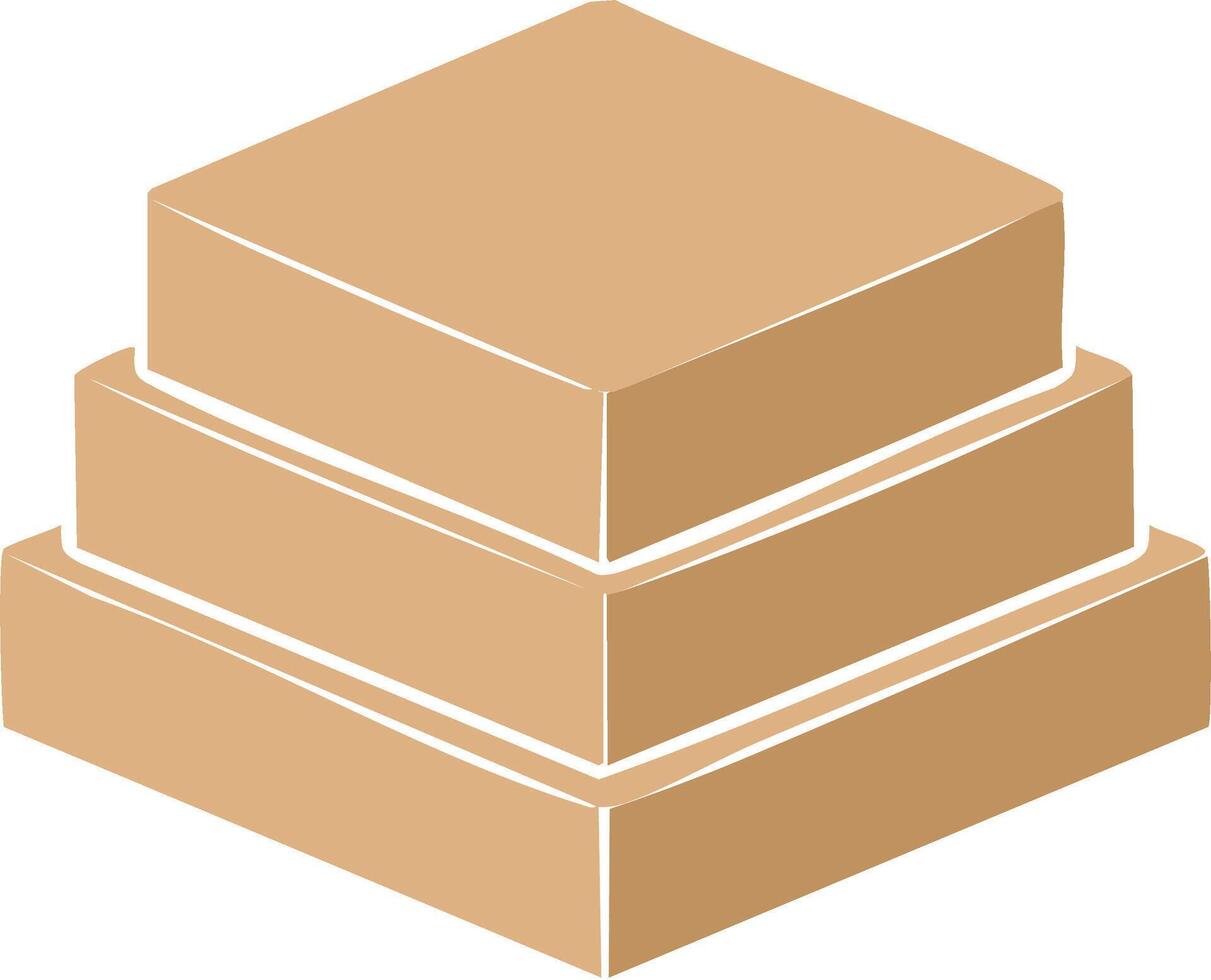 Three Tiered Cake Box Structure Stacked in Steps with Brown Boxes and White Outlines vector