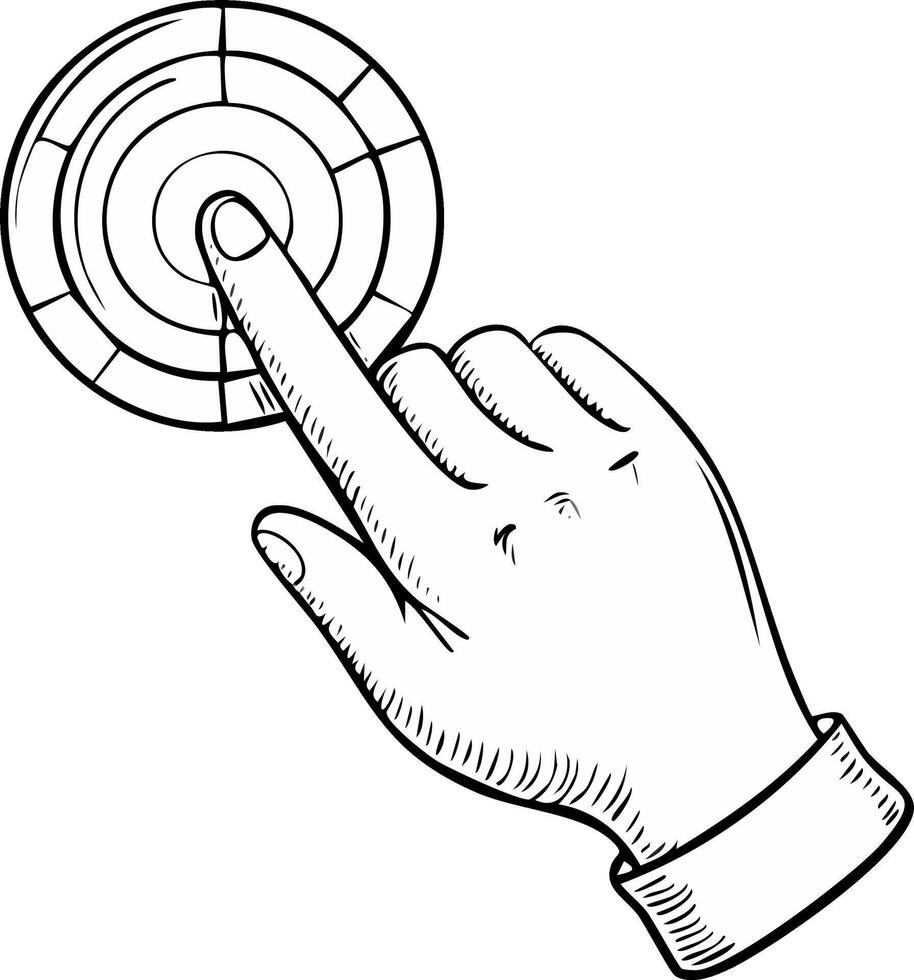 mano conmovedor circular interfaz botón en línea Arte estilo para tecnología controlar y Interacción vector