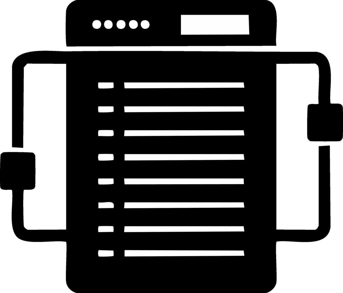 Black and white printer icon with a document outline in a minimalist style vector