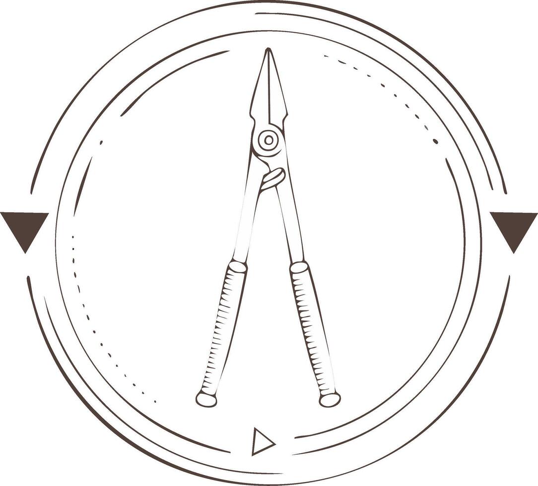 Linework Illustration Featuring Precision Pliers Inside a Circle with Triangle Accents, Hand Tools Line Art, Mechanical vector