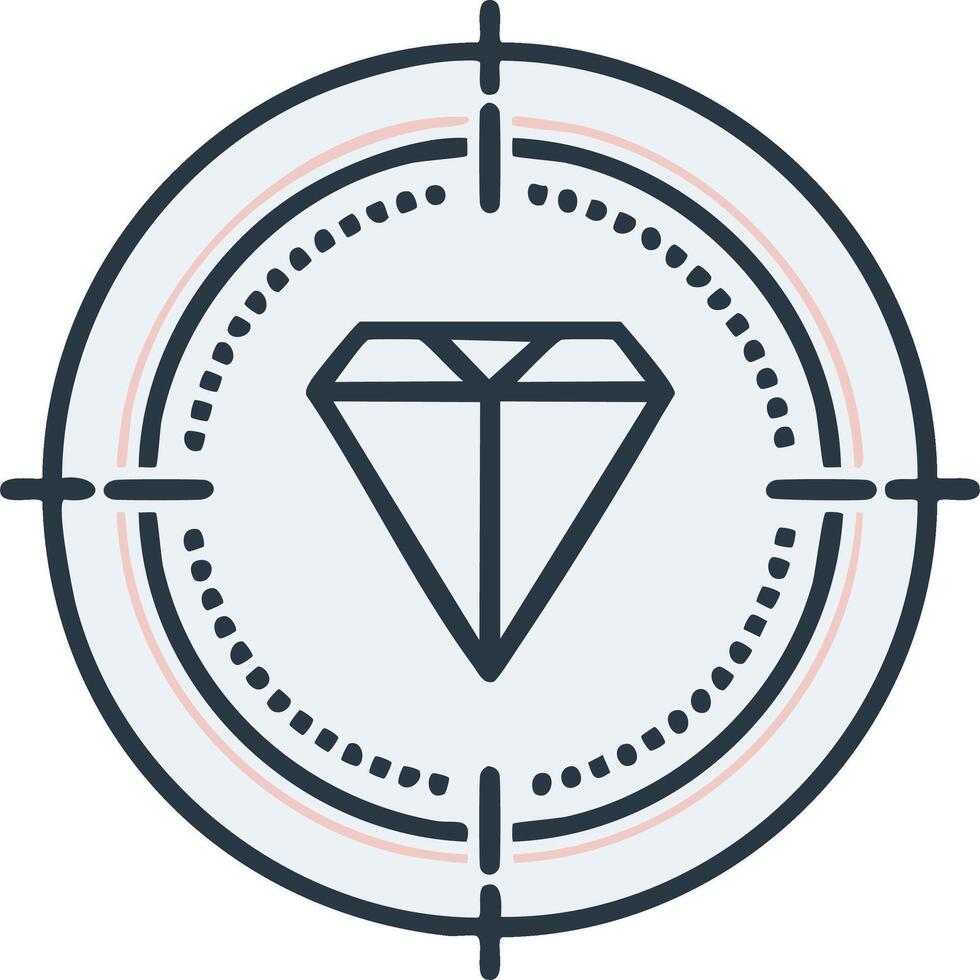 Diamond in the center of a scope icon representing focus and precision vector