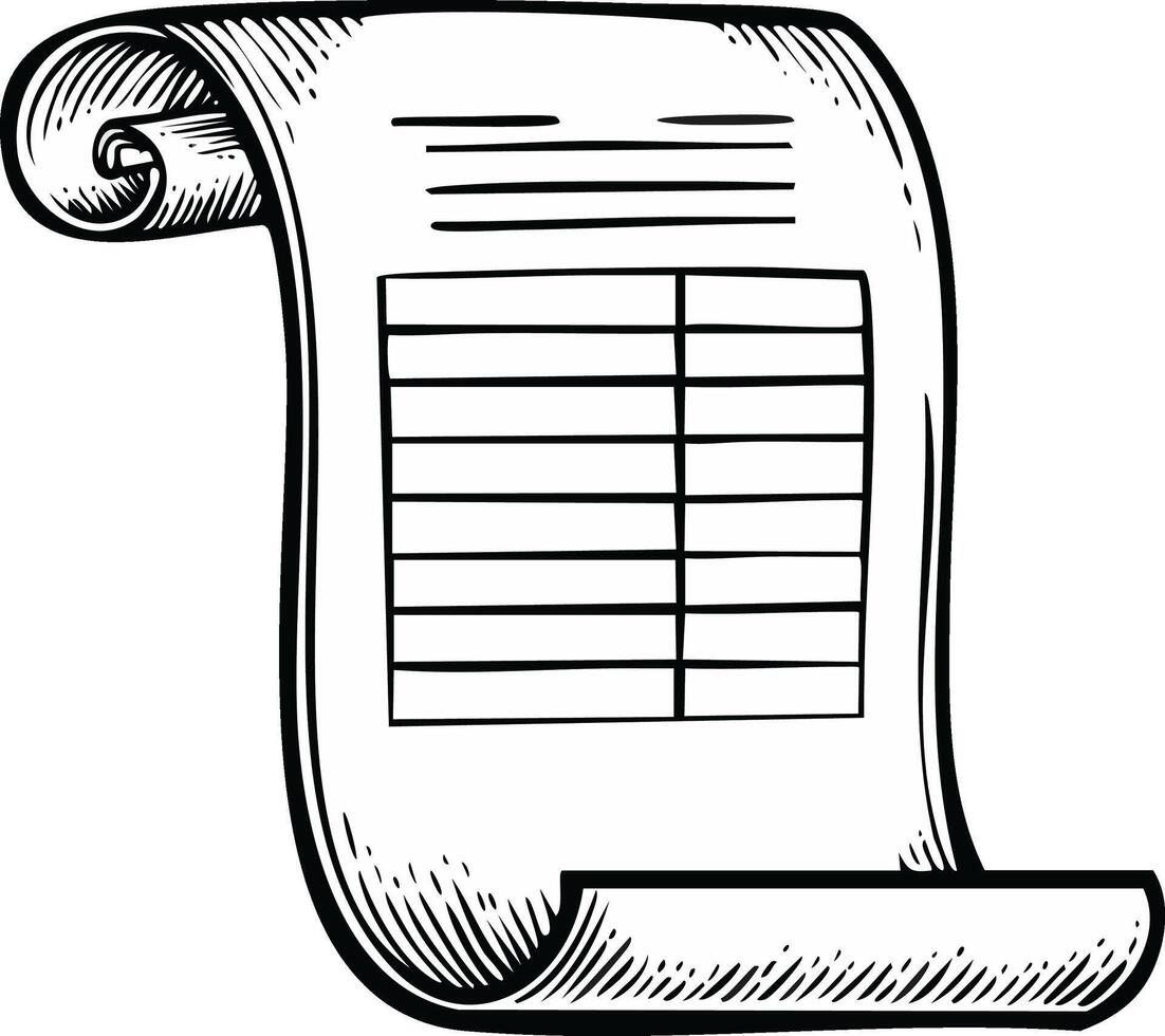 Old document scroll with line graph, antique paper design, detailed engraving style of history form or report outline vector