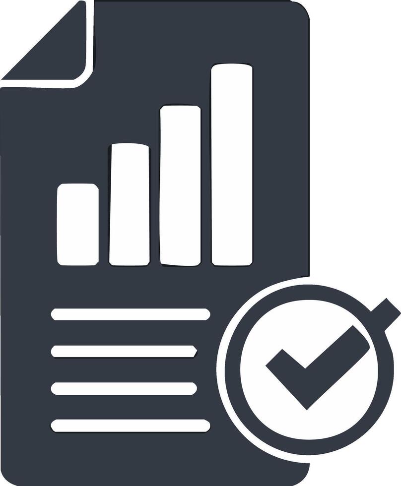 Data report and bar chart document with checkmark validation icon for business progress analysis vector