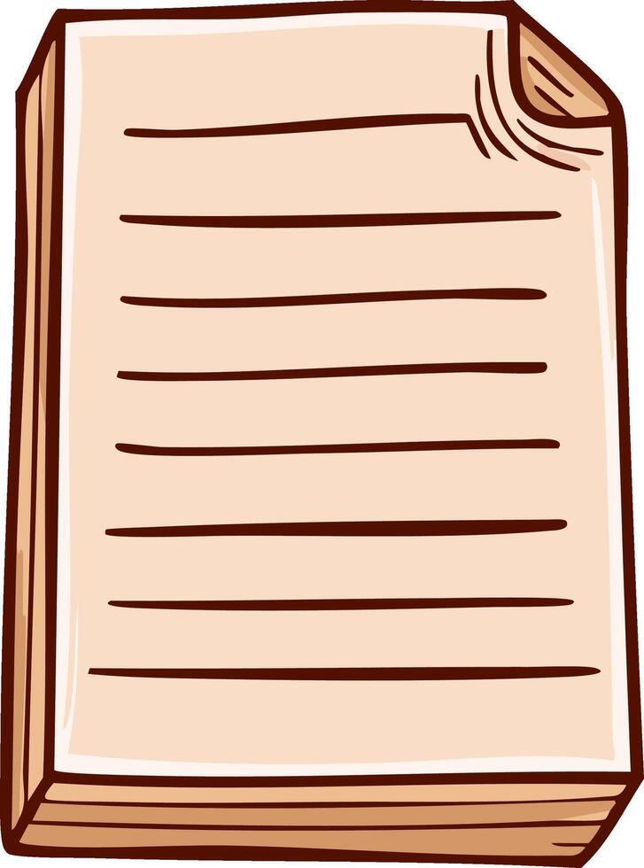 Cartoon style illustrated notepad or writing pad of stacked pages with lines for notes vector
