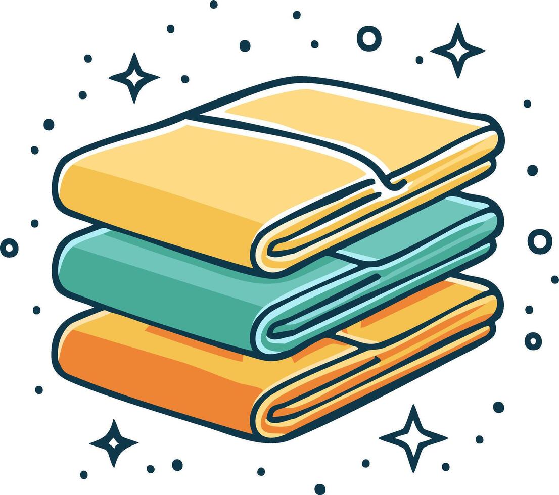 Neatly Stacked Folded Towels with Sparkles Cleanliness and Freshness Concept vector