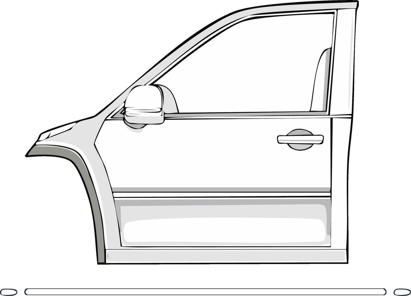 Technical Illustration of Modern Vehicle Front Left Side Door, Fender, and Side Mirror Component vector