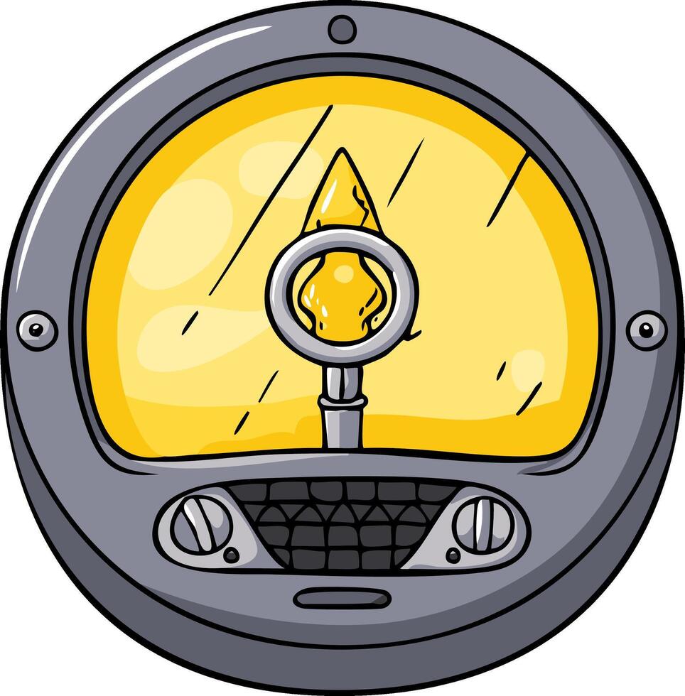 retro futurista circular calibre instrumento con amarillo monitor y controlar panel botones vector