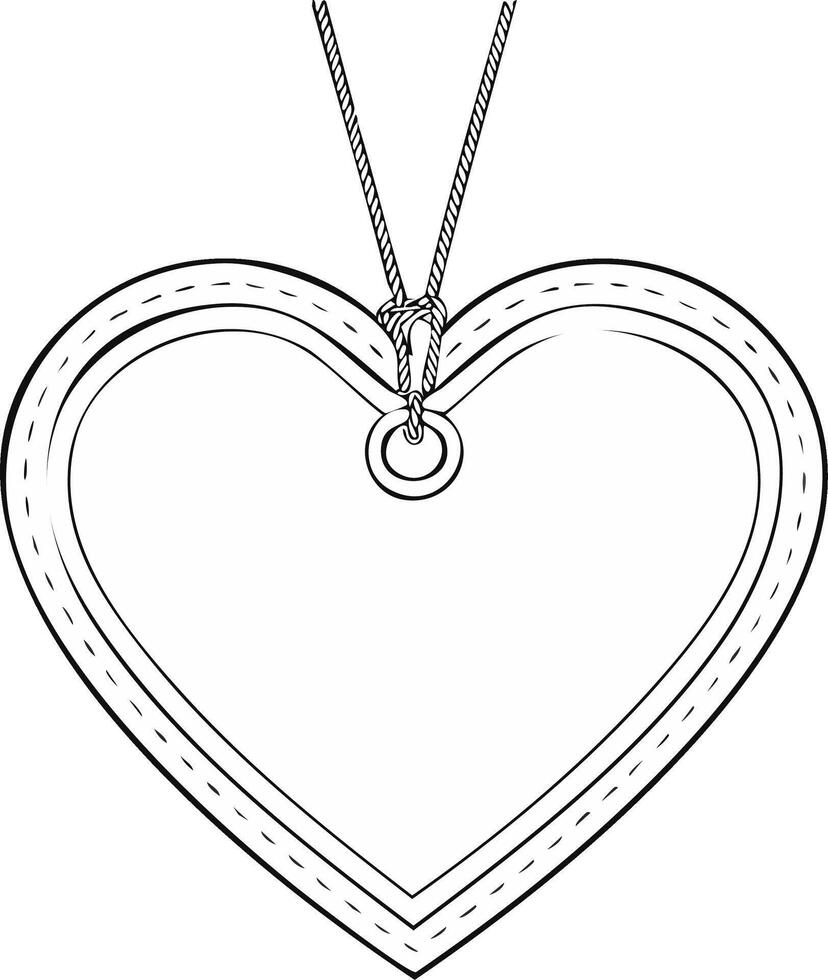 Line art heart shape tag with string and ring for blank space vector