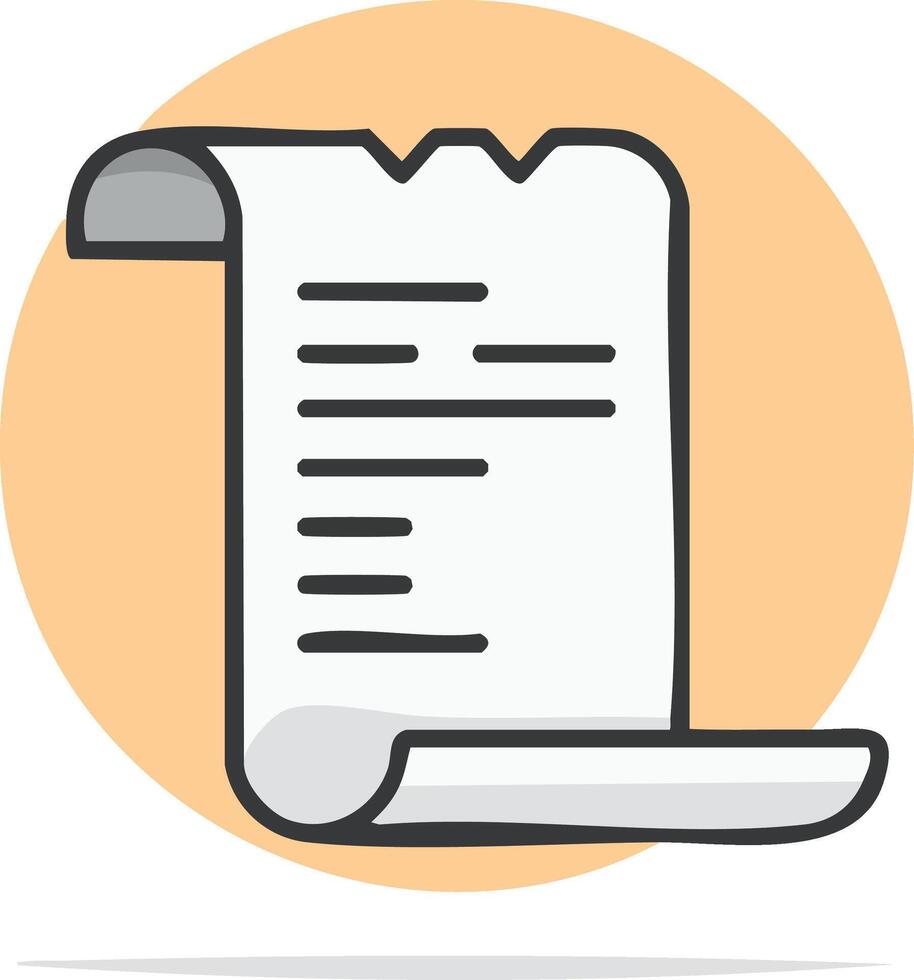 Scroll of paper, rolled up document with text, icon or symbol, on orange backdrop vector