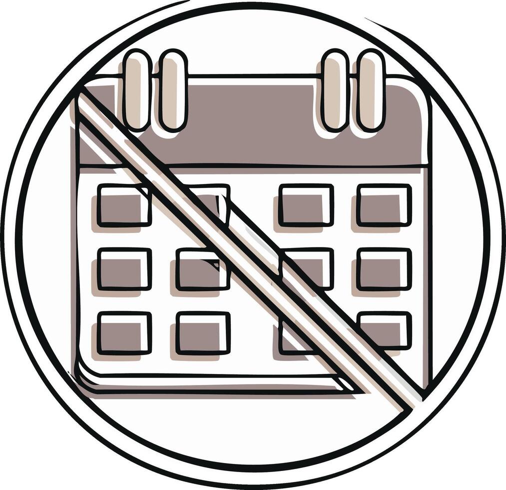 Stylized calendar with cancellation mark inside circle, symbolizing lack of schedule vector
