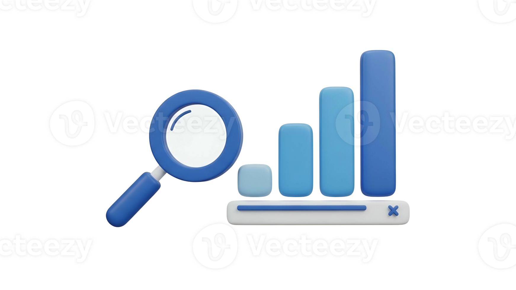 Blue Data Analytics Chart with Magnifying Glass and Bar Graph on Transparent Background png