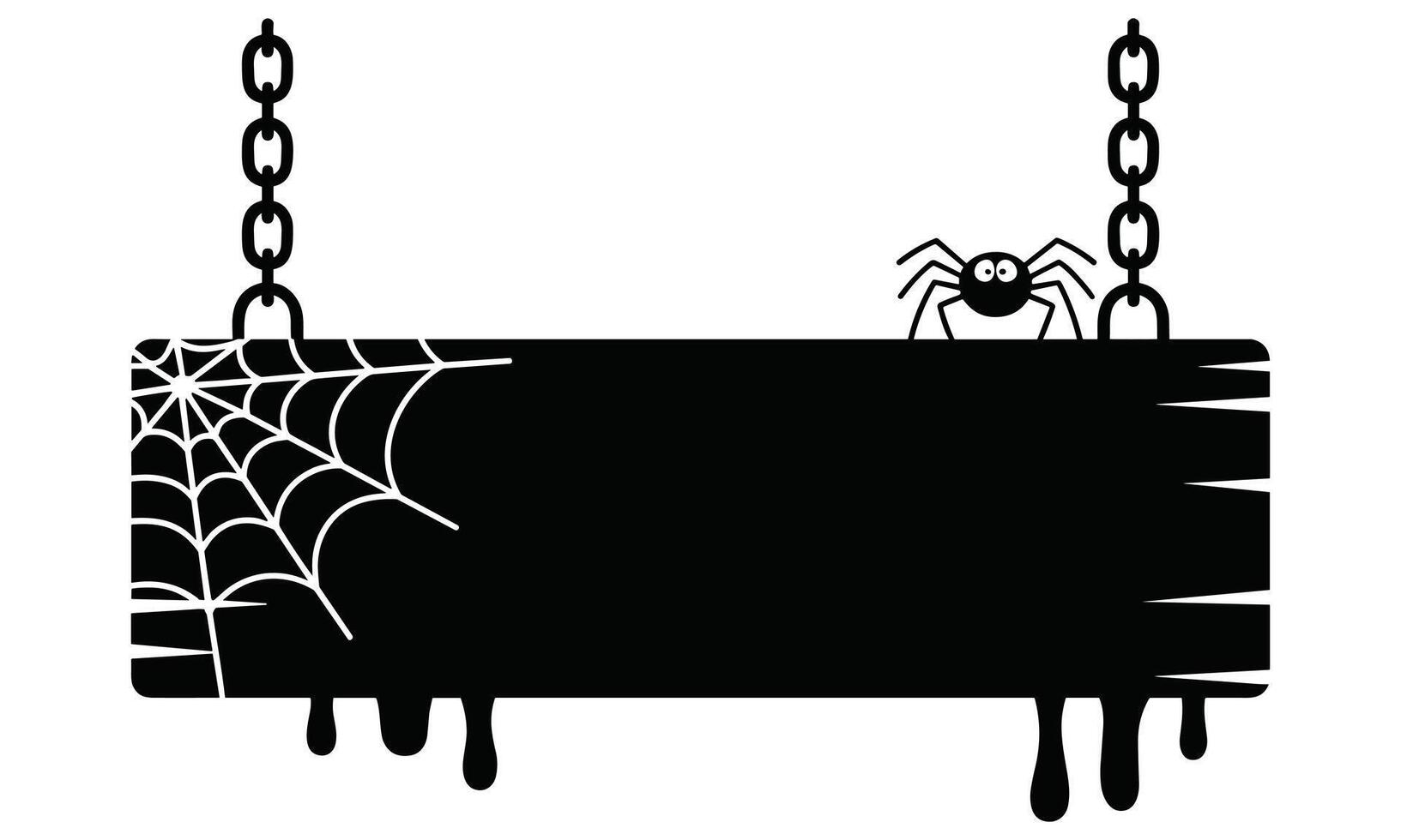 Black Halloween sign with spider and web hanging by chains with dripping effect vector