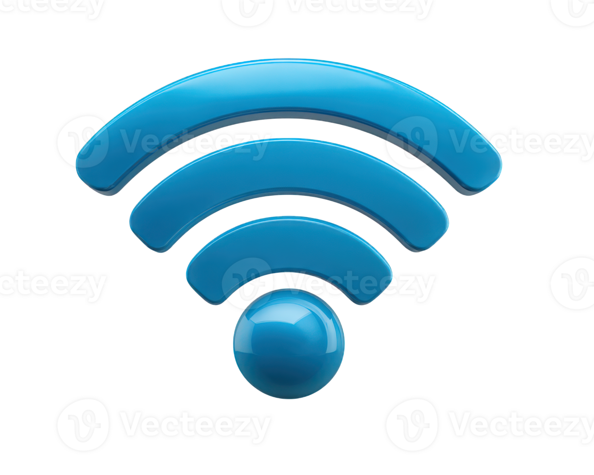Sleek blue 3D wi fi signal icon, modern symbol for wireless internet technology and digital connection. Representing communication, network access and global hotspot data png