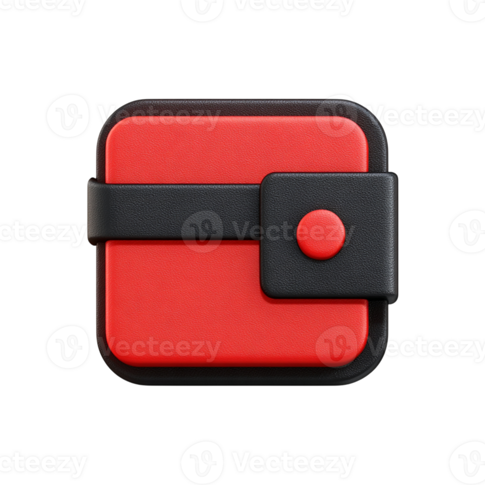 3d interpretazione di rosso portafoglio icona con nero elementi su trasparente sfondo png