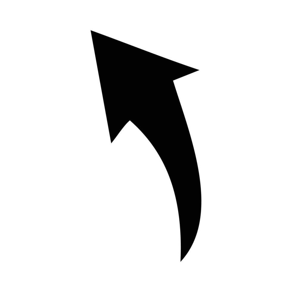 A curved black arrow points upward on a white background. The arrow is solid and has a slight curve vector