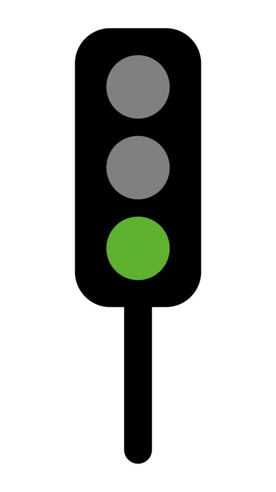 A simple traffic signal design with two gray lights and a green one. Black pole below vector