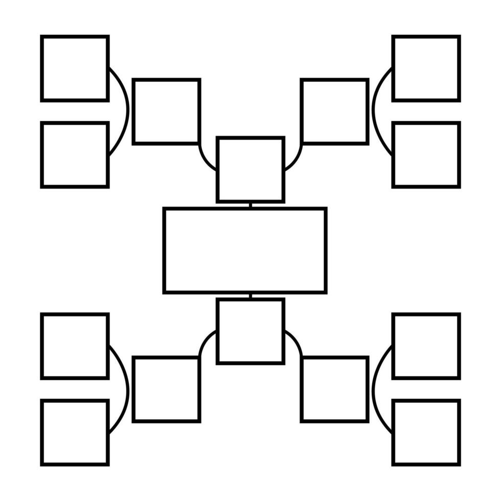 un diagrama con un central rectángulo, conectado por líneas a rodeando cuadrícula, creando un marco de referencia para organización o representación de interconectado conceptos vector