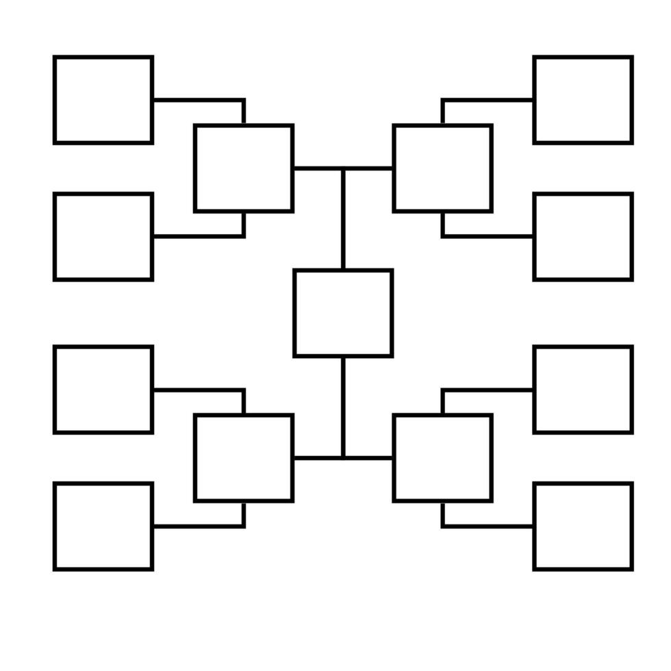 un diagrama representando un red de interconectado rectangular bloques sólido negro líneas conectar varios bloques blanco espacios. resumen vector