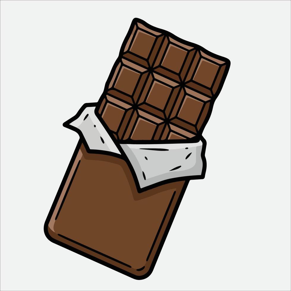 Cartoon chocolate bar with wrapper partially opened on white background vector
