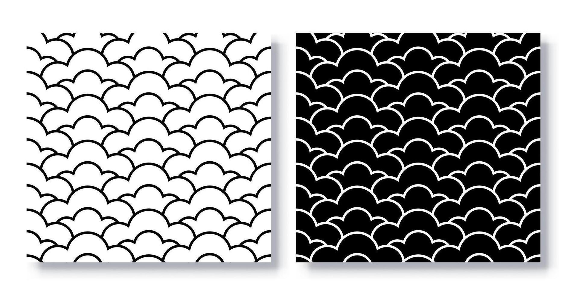 Set of Seamless Overlapping Cloud Shape Patterns, . vector