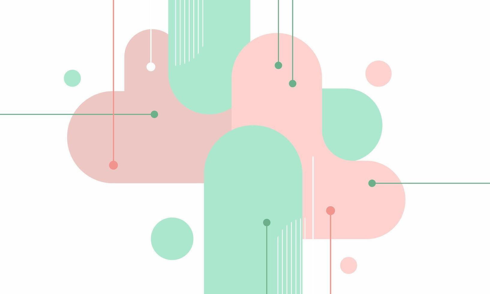 Geometric Abstract Composition with Pink and Green Shapes and Lines. vector