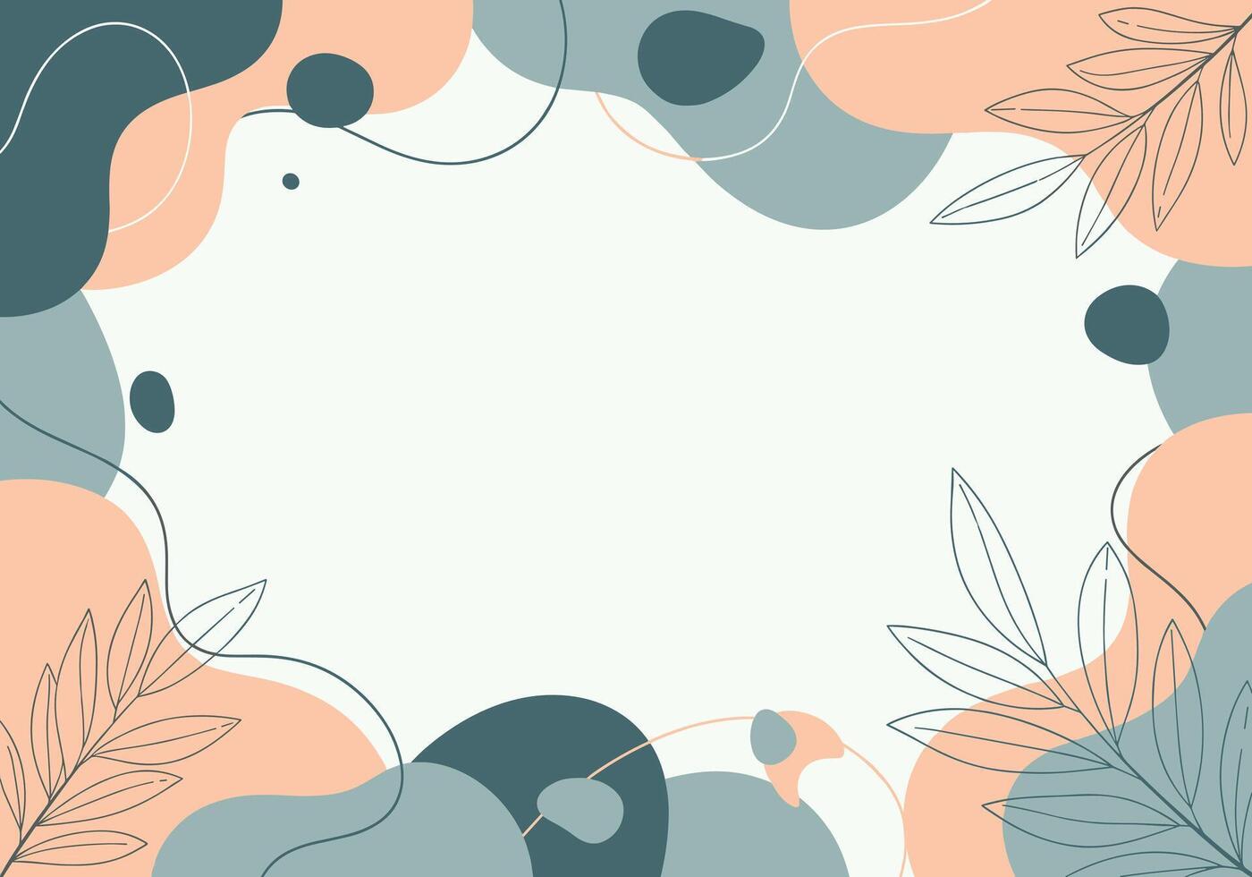 Abstract fluid shapes and leaf outlines create a soft organic pattern with pastel color accents. vector