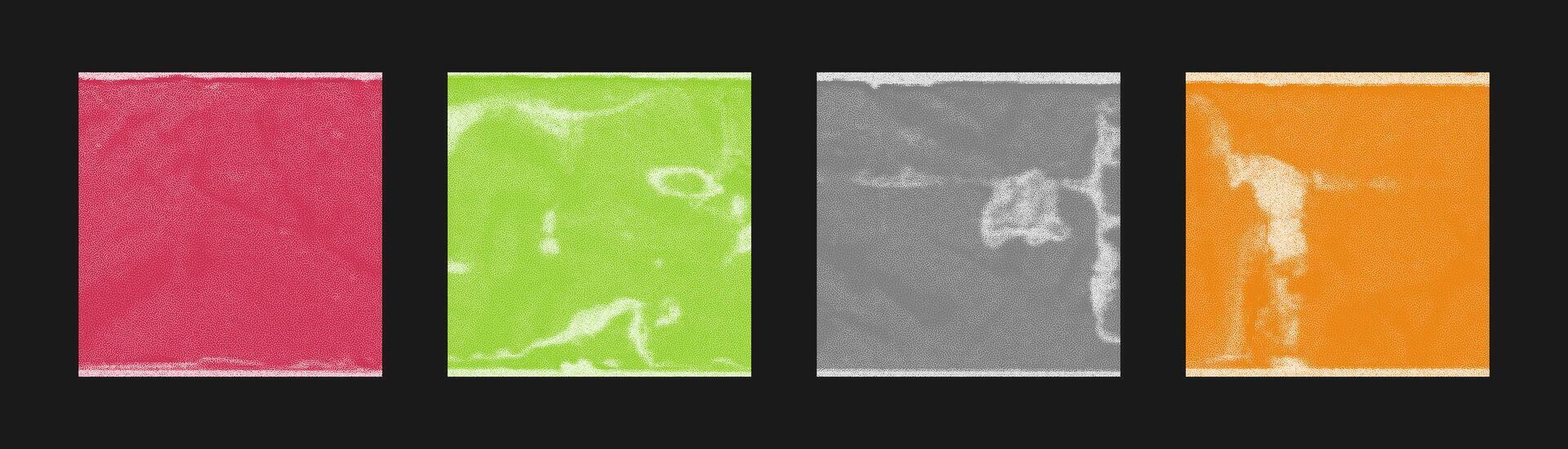 Set of square monochrome backgrounds with distressed noise texture in various colors suitable for modern design projects or creative works vector