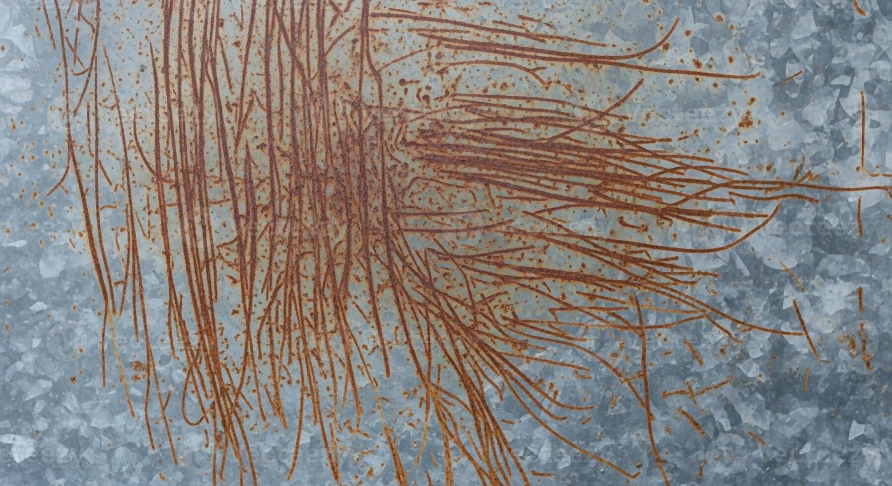 Close up texture of weathered galvanized metal with organic rust patterns and scratches creating abstract visual interest photo